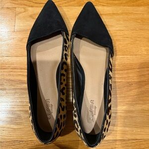 Black and Leopard Print Pointed Flats